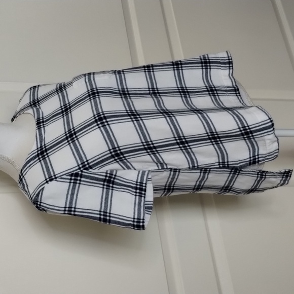 Madewell women's small button back blue/white plaid flannel feel material top - Picture 4 of 13